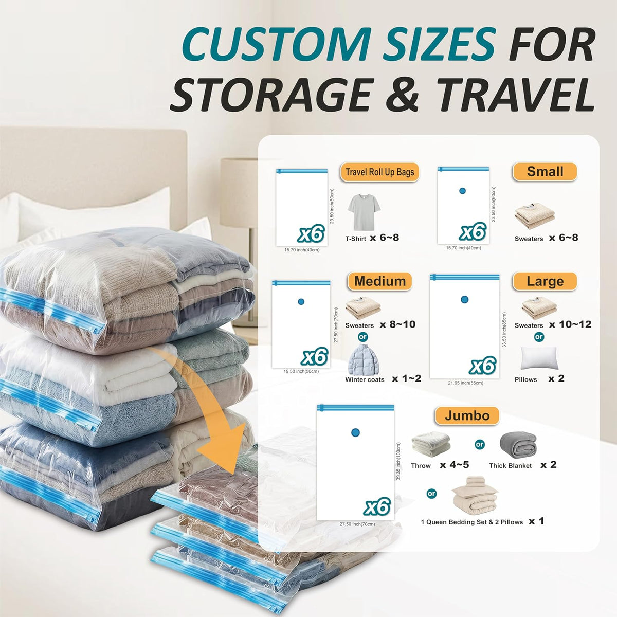 Vacuum Storage Bags with Hand Pump, Vacuum Seal Space Saver Bags,30 Combo