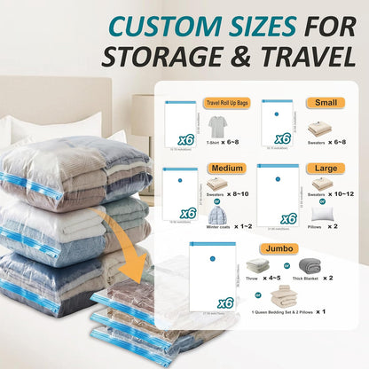 Vacuum Storage Bags with Hand Pump, Vacuum Seal Space Saver Bags,30 Combo