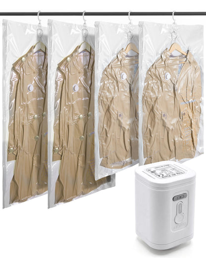 BAGSMART Hanging Vacuum Storage Bags For Clothes, Hand Pump Included