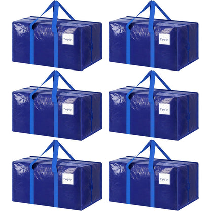 6 Pack Extra Heavy Duty Large Moving Bags with Strong Zipper, Dark Blue