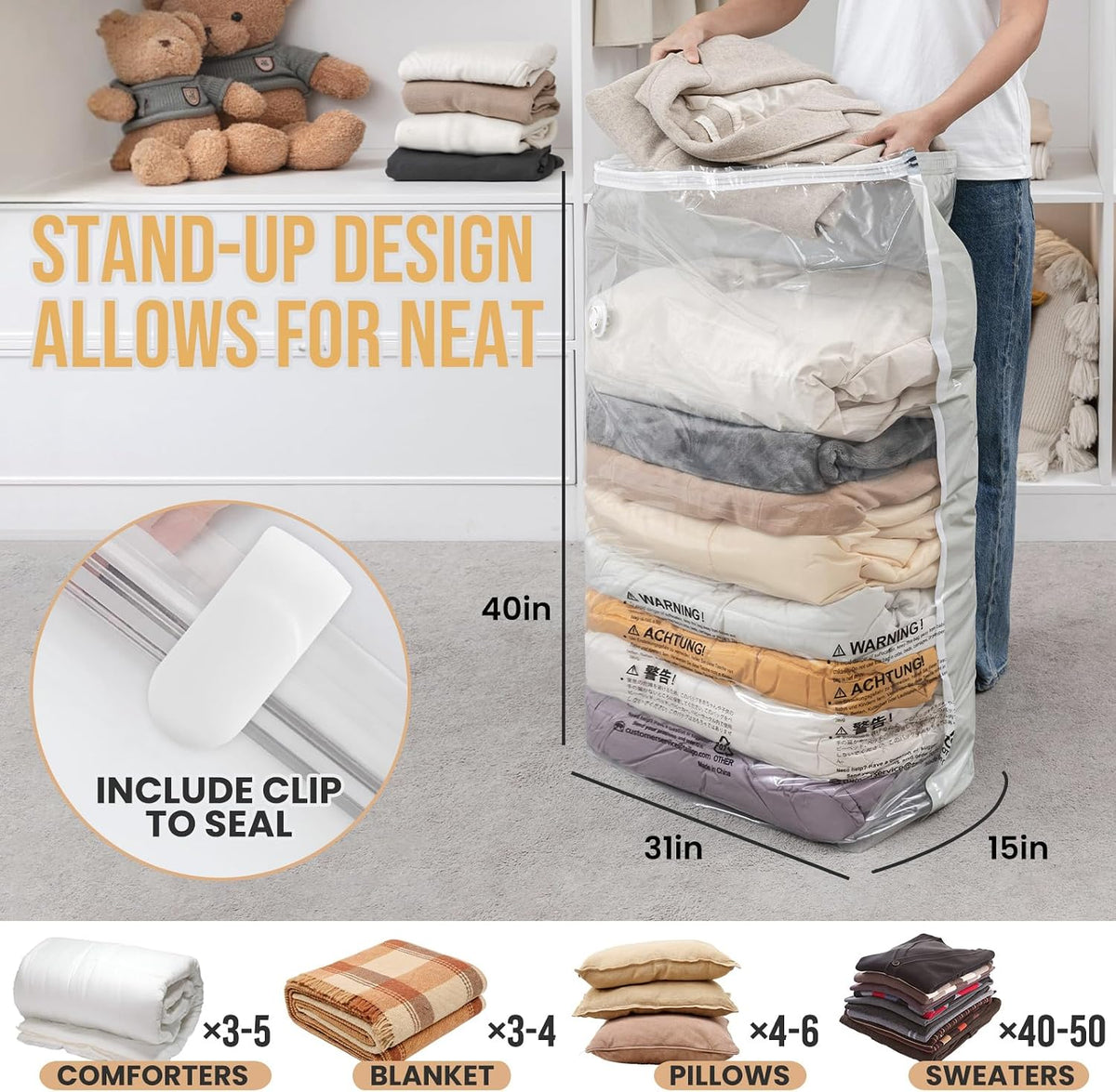 TAILI 6 Pack Vacuum Storage Bags, Jumbo Cube (31x40x15 Inch), Cream