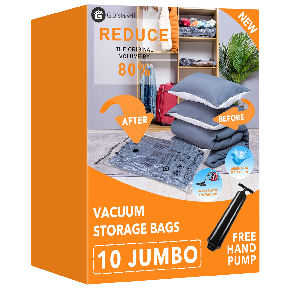 GONGSHI Vacuum Storage Bags for Clothing, 12-Pack, Jumbo
