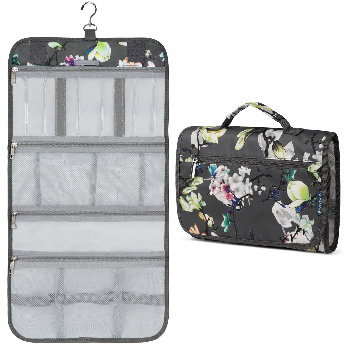 PAVILIA Hanging Toiletry Bag Men Women, Travel Kit Foldable Large Toiletries Organizer, Roll up Cosmetics Makeup Bag Accessories, Waterproof Essentials Dopp Case