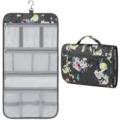 PAVILIA Hanging Toiletry Bag Men Women, Travel Kit Foldable Large Toiletries Organizer, Roll up Cosmetics Makeup Bag Accessories, Waterproof Essentials Dopp Case