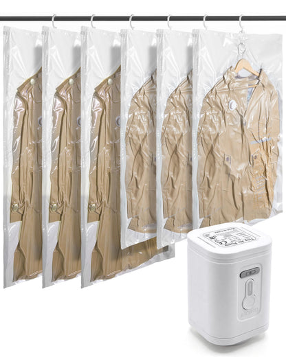 BAGSMART Hanging Vacuum Storage Bags For Clothes, Hand Pump Included