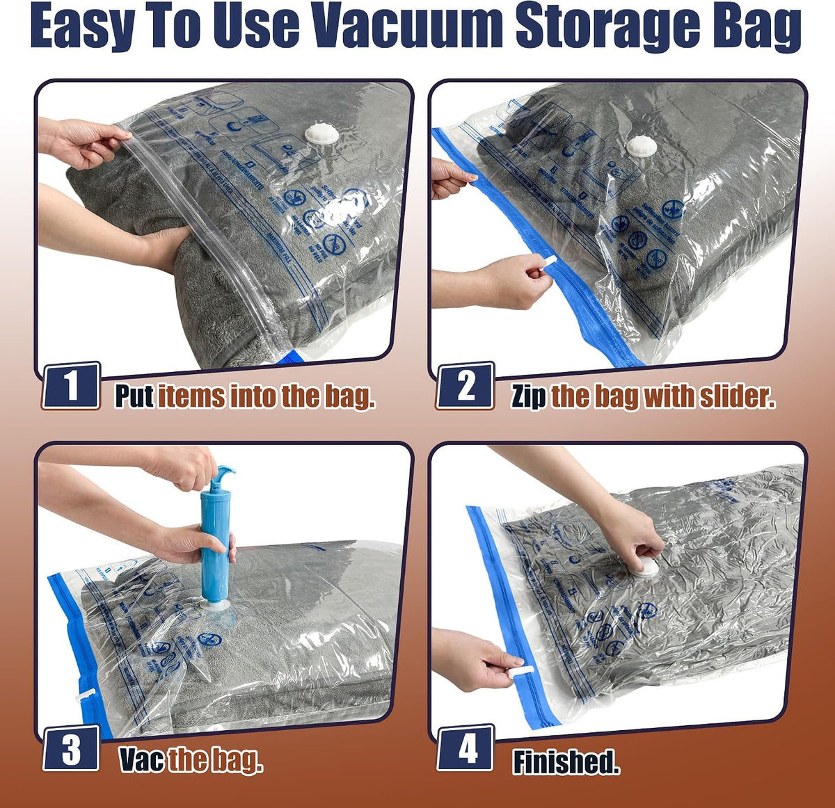 12 Jumbo Vacuum Storage Bags for Bedding, Vacuum Seal Bags for Clothing