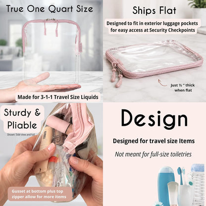 TSA Approved Toiletry Bag - Clear Quart Size for 3-1-1 LIquids - 4 Pack