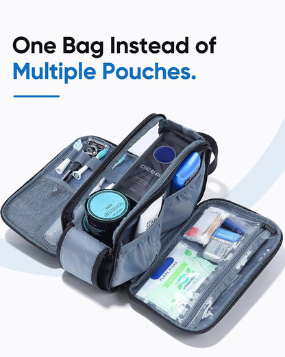 ZEEMO Travel Toiletry Bag for Men, Full Open Dopp Kit with Dual Compartment