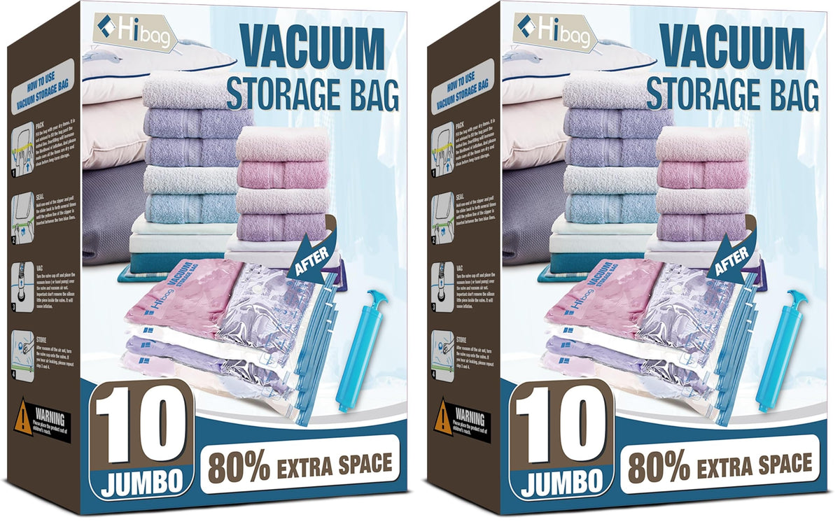 10 Jumbo Vacuum Storage Bags for Bedding, Vacuum Seal Bags for Clothing