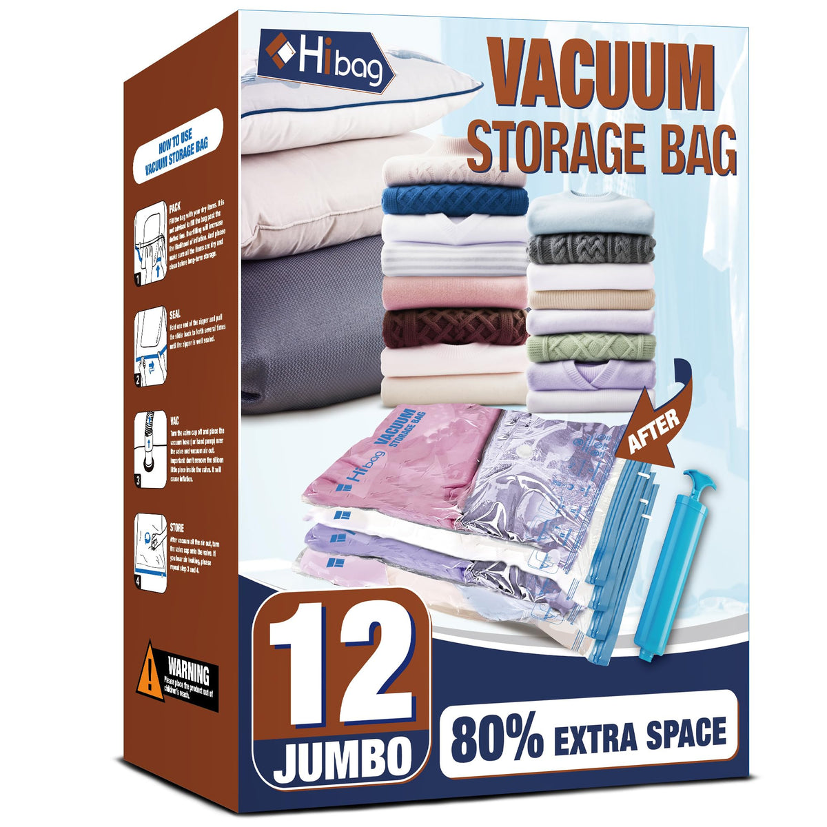 10 Jumbo Vacuum Storage Bags for Bedding, Vacuum Seal Bags for Clothing