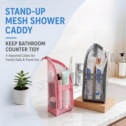 4PCS Standing Toiletry Bag, Upright Portable Waterproof Toiletry Bag, Mesh Travel Organizer Bags for Women&Men(White+Pink+Grey+Purple)
