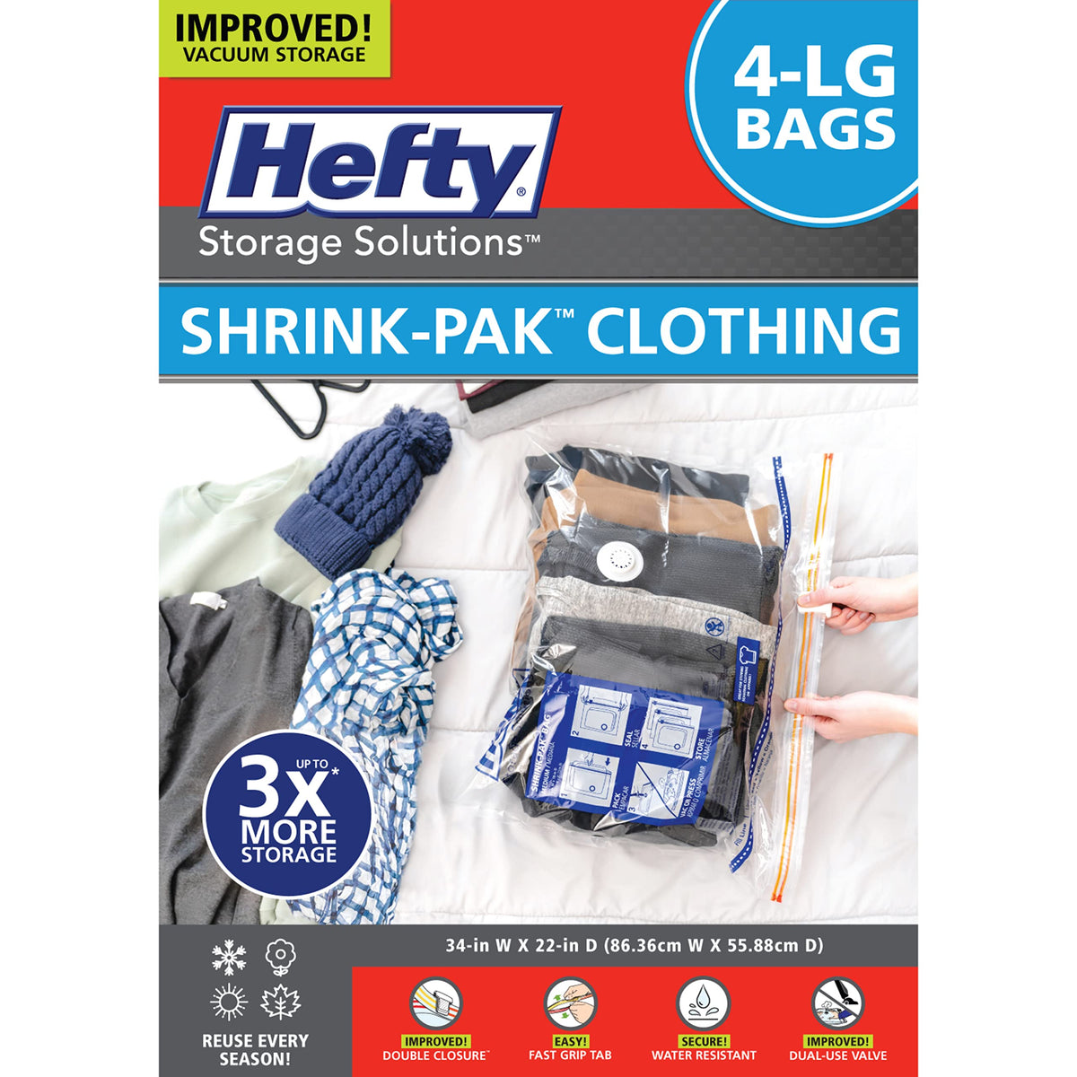 Shrink-Pak Space Bags Vacuum Storage Bags for Bedding Jumbo Compression 3 Pack Clear for Comforters Blankets (3 Jumbo/Bedding Solo)