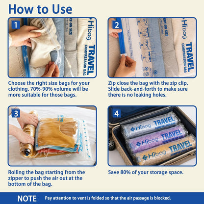 Compression Bags for Travel Essentials, Roll Up Bags No Vacuum Needed