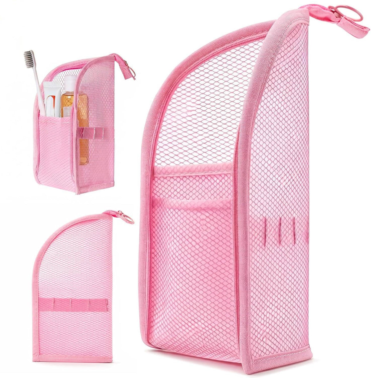 2Pcs Standing Travel Toiletry Bag, Portable Mesh Cosmetic Organizer