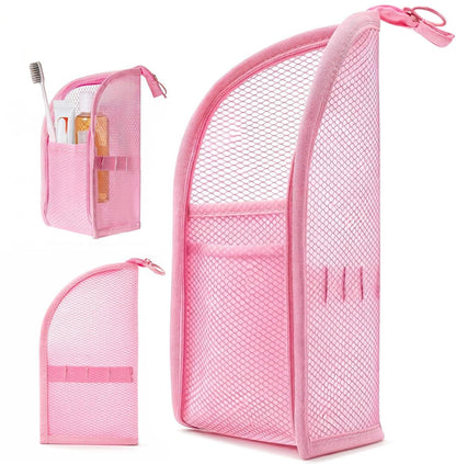 2Pcs Standing Travel Toiletry Bag, Portable Mesh Cosmetic Organizer