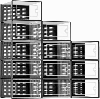 Kuject X-Large Shoe Storage Boxes 12 Pack, Clear Stackable Shoe Organizer