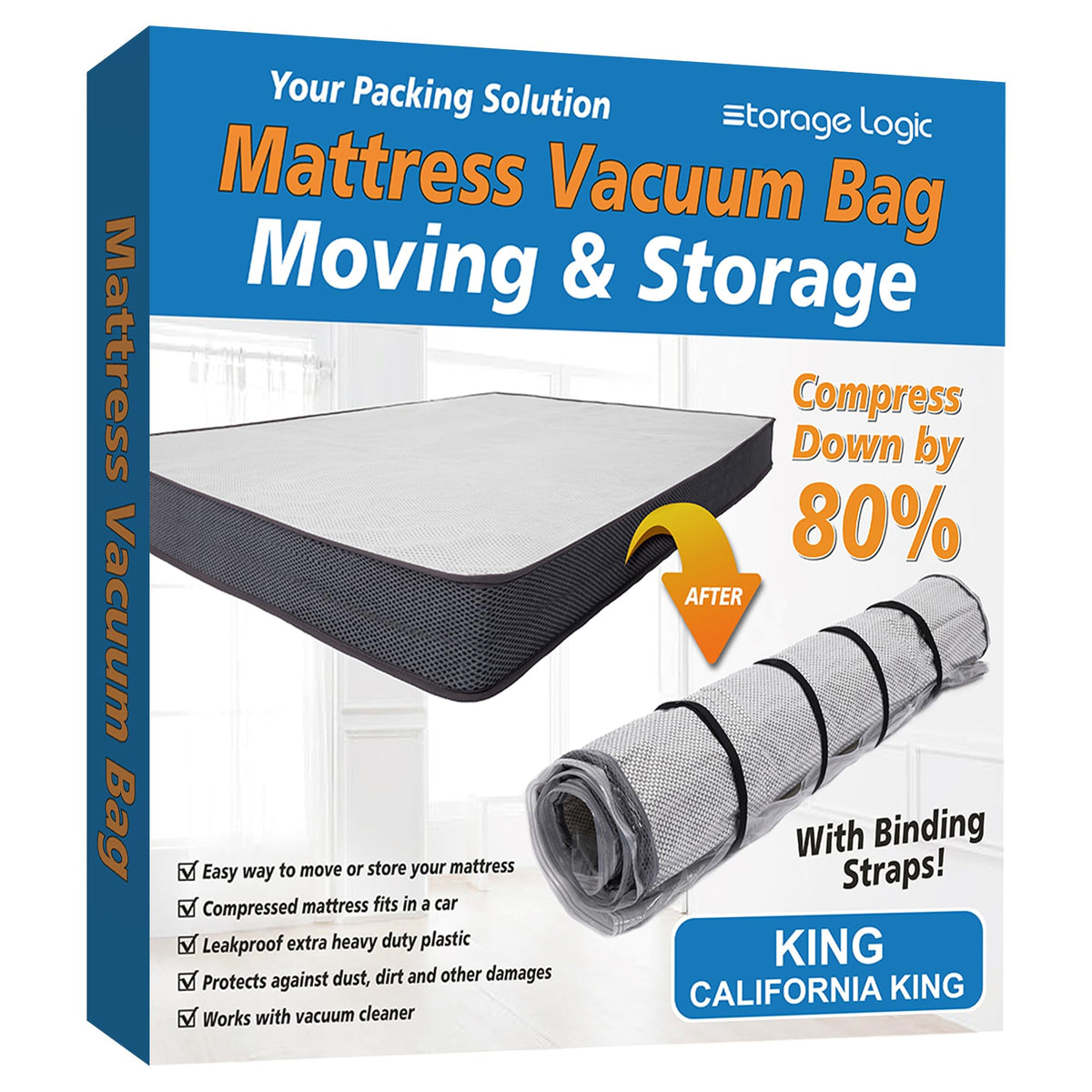 Foam Mattress Vacuum Bag with 4 Adjustable Straps, King/California-King
