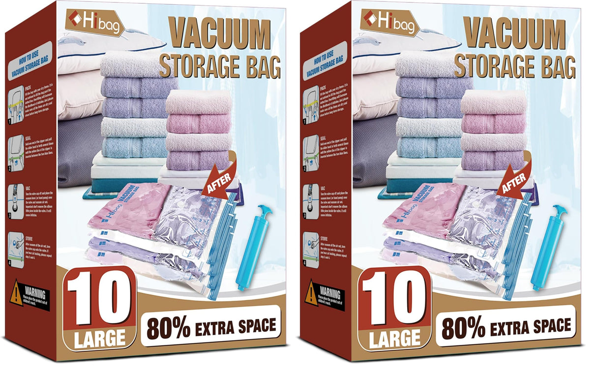 10 Jumbo Vacuum Storage Bags for Bedding, Vacuum Seal Bags for Clothing