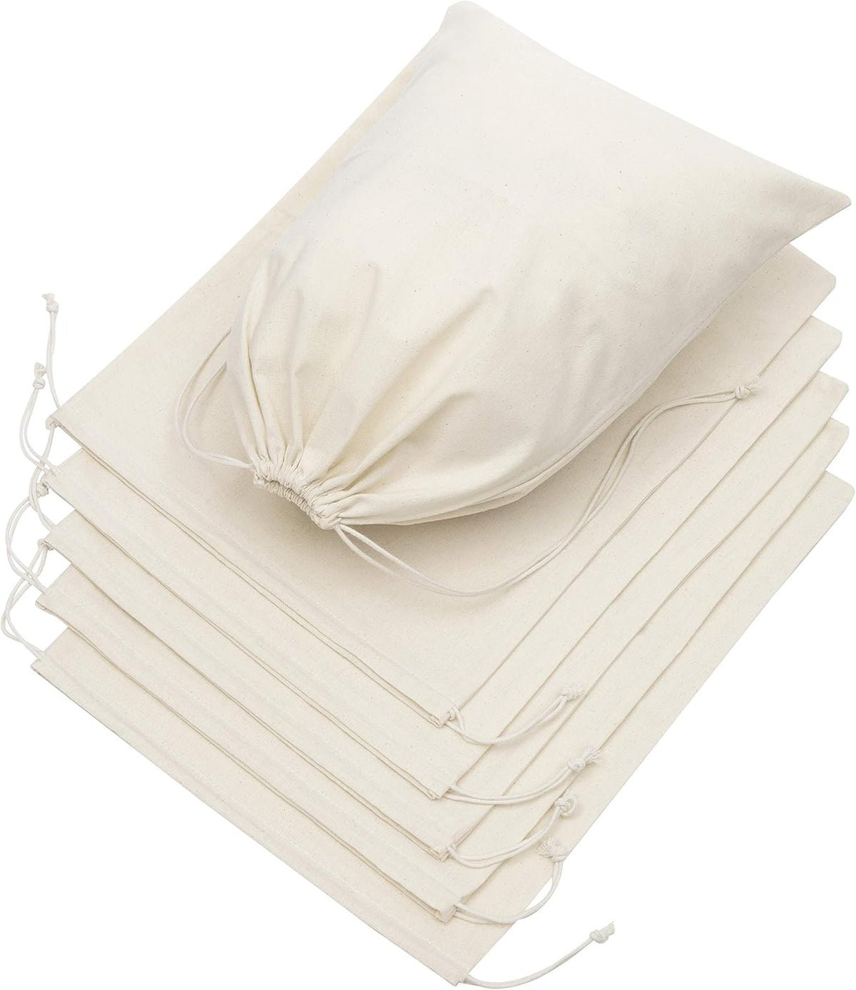 DR 100% Cotton Muslin Drawstring Bags (12x16 Inch - 6-Pack) Large Beige Fabric Cotton Shoe Bag and Storage Pouches for Shoes Storage Pantry Gifts Laundry Travel