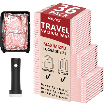 Travel Vacuum Bags for Clothing with Cordless Pump 18 Combo, Clear