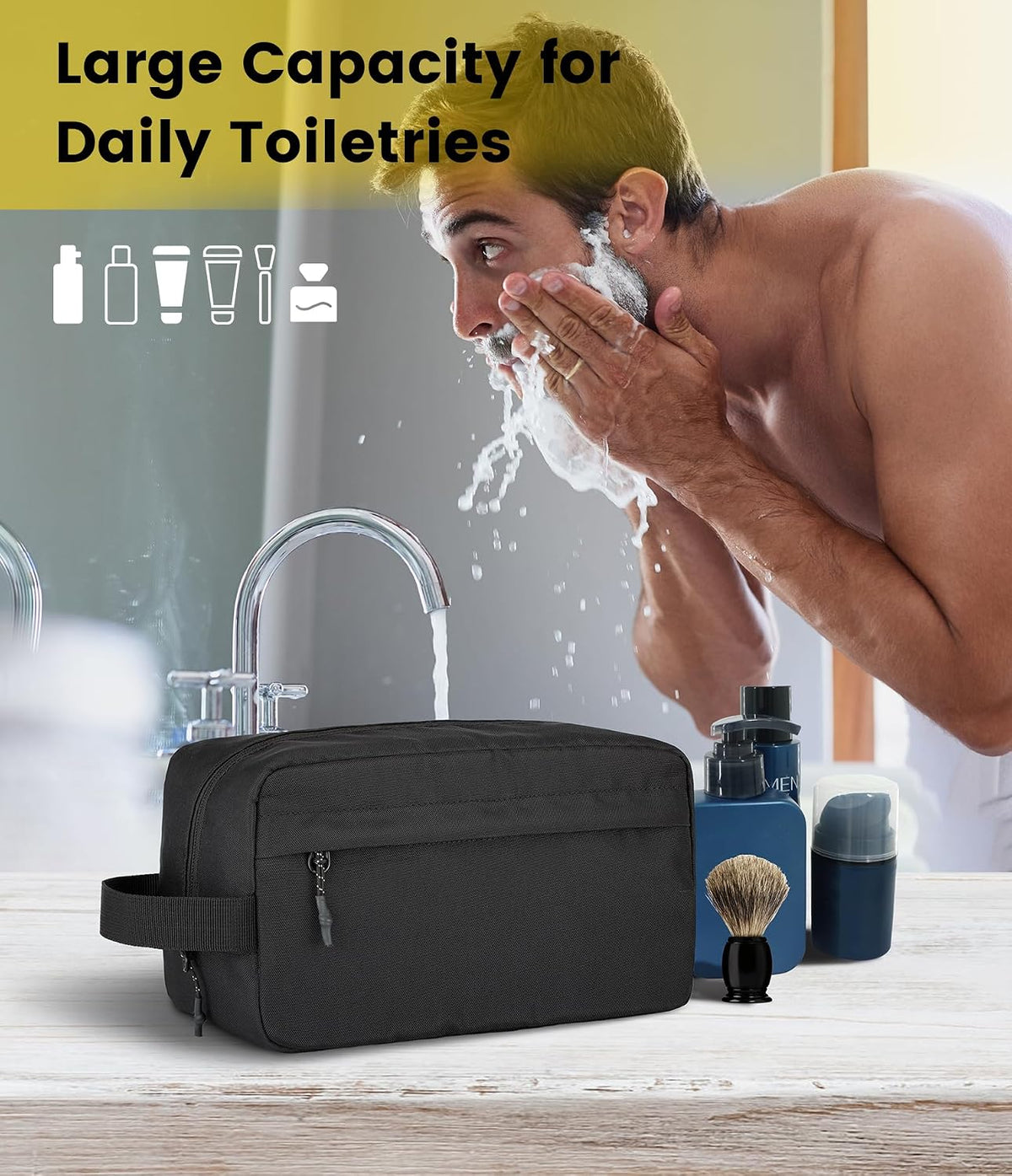 Vorspack Water Resistant Travel Toiletry Bag for Men Women - Medium & Black