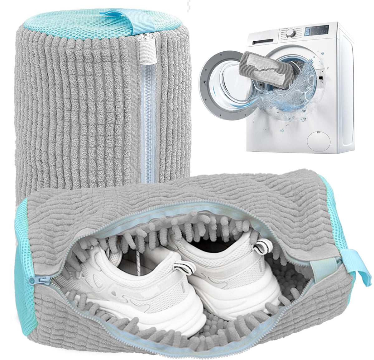Shoe Washing Machine Bag,Laundry Shoe Bag for Washer and Dryer,Reusable Shoe Cleaning Bag for Sneakers,Tennis Shoes,With Self-locking Zipper, Microfiber Inside (1, Yellow)