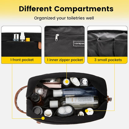 Vorspack Canvas Travel Toiletry Bag for Men, Medium, Black