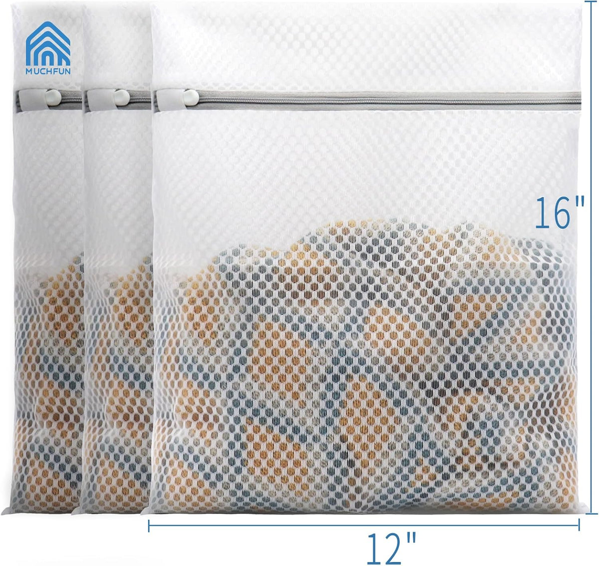 Muchfun 3Pcs Durable Honeycomb Mesh Laundry Bags for Delicates 12x16 Inches