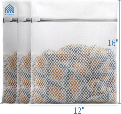 Muchfun 3Pcs Durable Honeycomb Mesh Laundry Bags for Delicates 12x16 Inches
