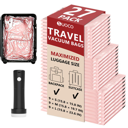 Travel Vacuum Bags for Clothing with Cordless Pump 18 Combo, Clear