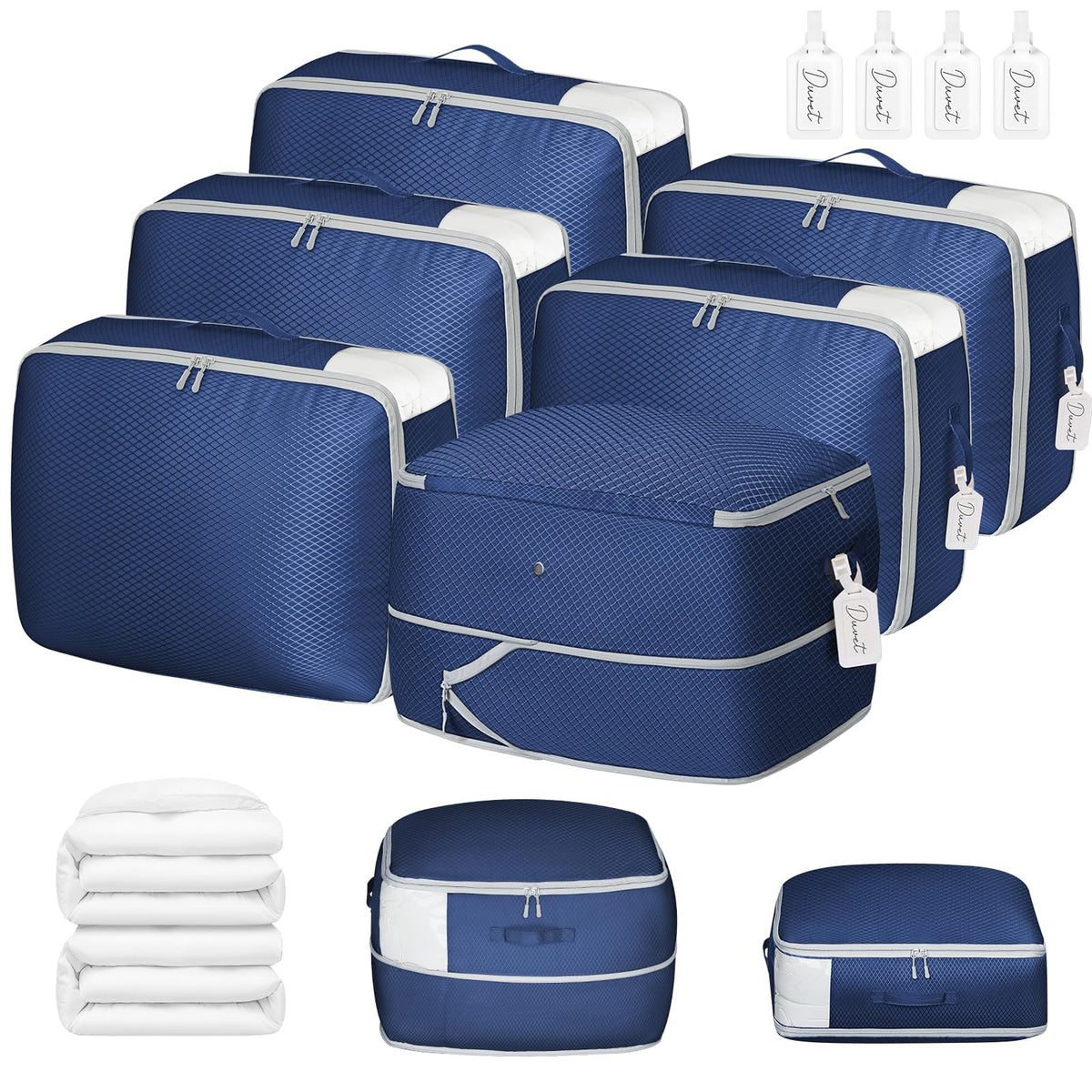 DIMJ Comforter Storage Bag 4 Pack - Blanket Storage Organizer Compression Bags, Large Capacity Ultra Space Saving Self Compression Organize for Bedding, Pillow, Duvet, Sheet Storage with Zipper Window