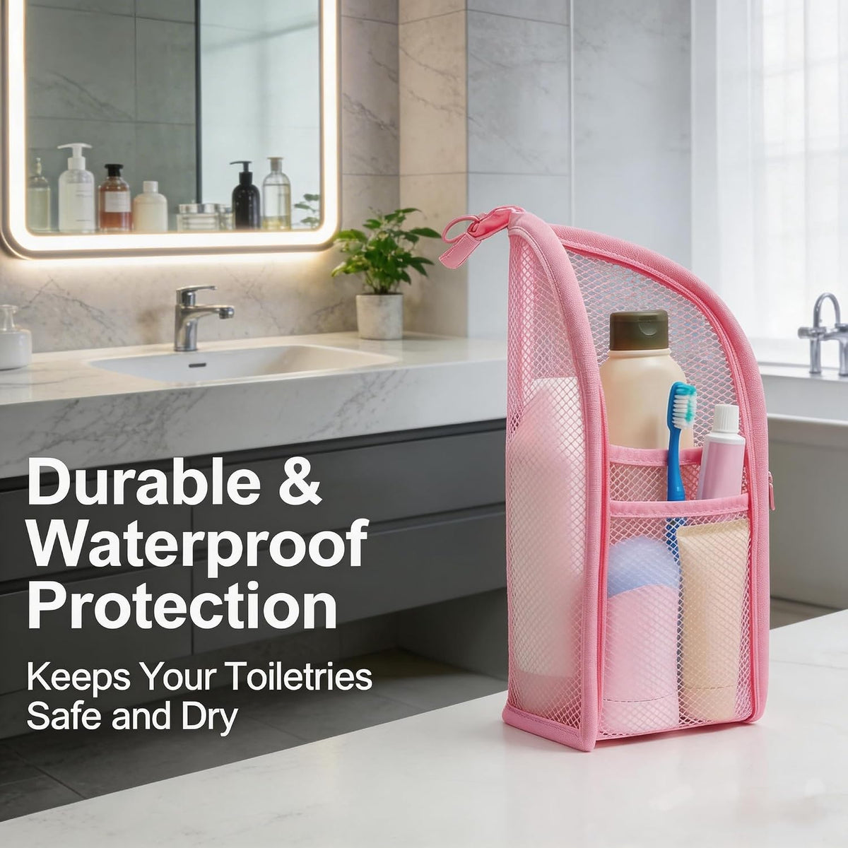 Standing Toiletry Bag, 4 Pack Portable Lightweight Toiletry Bag for Travel, EVA Mesh Large Capacity Waterproof Toiletries Organizer, Travel Essentials for Women Men (Black+Pink+White+Grey)