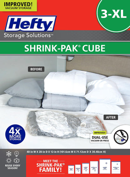 Shrink-Pak Space Bags Vacuum Storage Bags for Bedding Jumbo Compression 3 Pack Clear for Comforters Blankets (3 Jumbo/Bedding Solo)