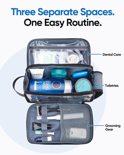 ZEEMO Travel Toiletry Bag for Men, Full Open Dopp Kit with Dual Compartment