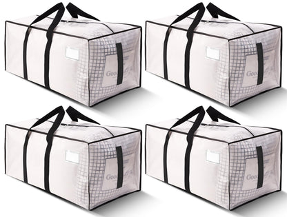 HOMESURE Supports 200lbs Heavy Duty Moving Bags - Strong Zipper & Wrap-Around Handles - Water-Resistant Storage Totes, Durable Alternative to Moving Boxes - 8 Pack - Semi-Transparent