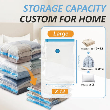 Vacuum Storage Bags with Hand Pump, Vacuum Seal Space Saver Bags,12 Large