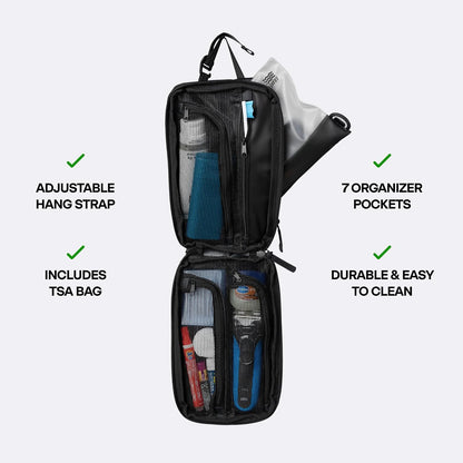 Gravel Hanging Toiletry Bag for Men and Women - Comes in 2 Sizes, Water-Resistant, Durable, Compact, Dopp Kit Travel Toiletry bag (Black, Plus)