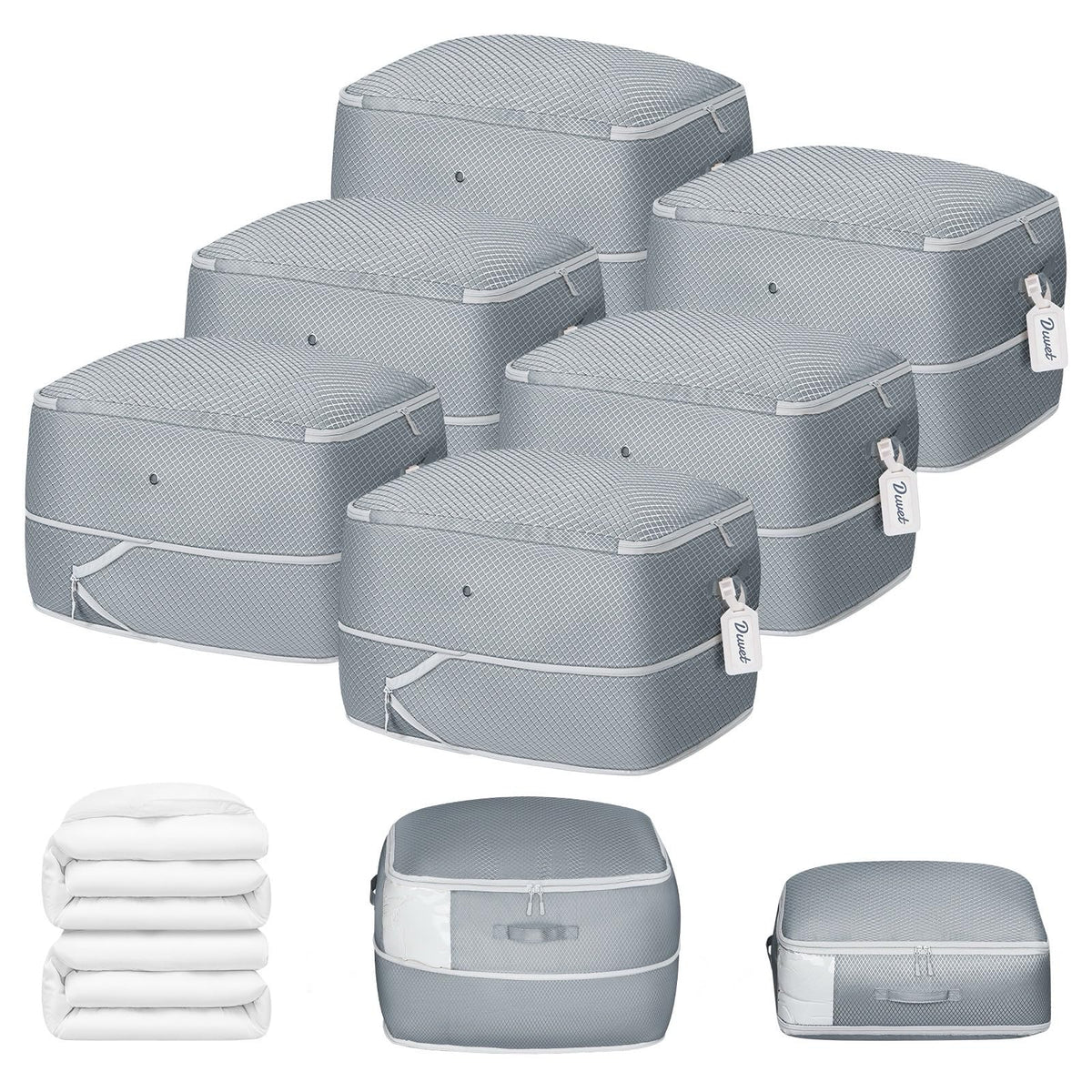 DIMJ Clothes Storage Bag 8 Pack, 19L Compression Storage Bags for Sweater, Closet, Sheet Storage Organizer with Window Handle, Compression Packing Cubes Space Saver Storage Bags with Zipper