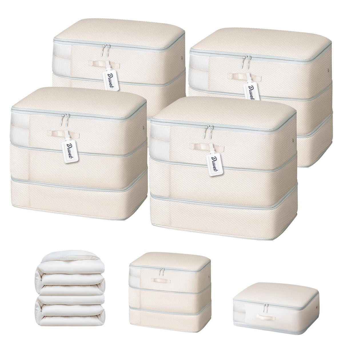 DIMJ Clothes Storage Bag 8 Pack, 19L Compression Storage Bags for Sweater, Closet, Sheet Storage Organizer with Window Handle, Compression Packing Cubes Space Saver Storage Bags with Zipper