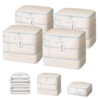 DIMJ Clothes Storage Bag 8 Pack, 19L Compression Storage Bags for Sweater, Closet, Sheet Storage Organizer with Window Handle, Compression Packing Cubes Space Saver Storage Bags with Zipper