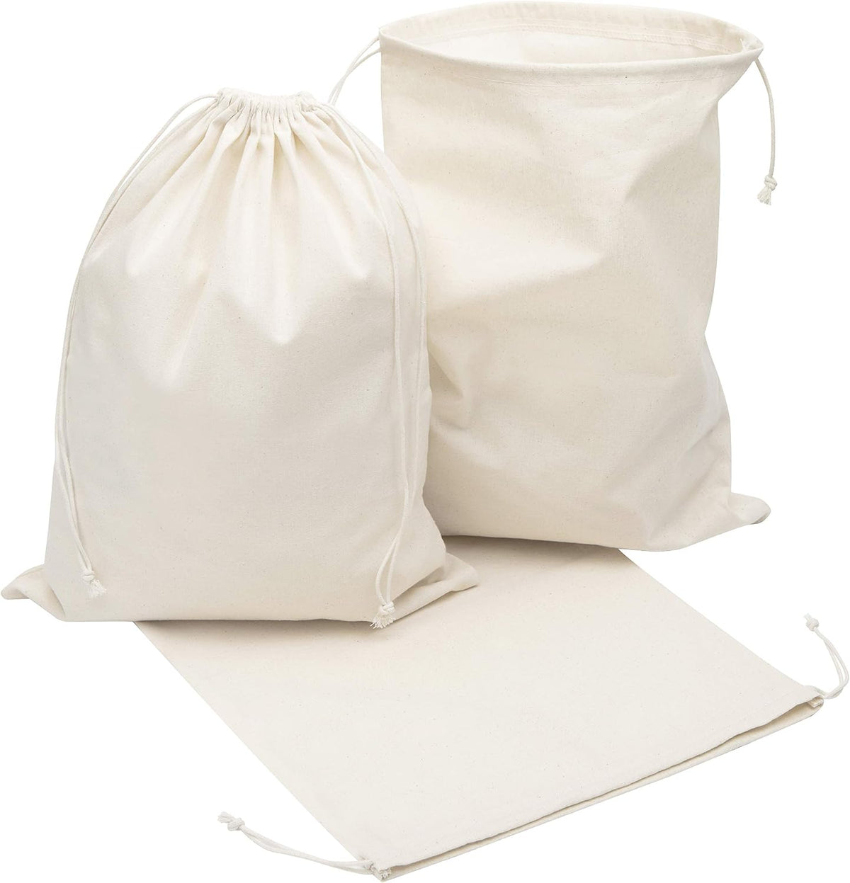 DR 100% Cotton Muslin Drawstring Bags (12x16 Inch - 6-Pack) Large Beige Fabric Cotton Shoe Bag and Storage Pouches for Shoes Storage Pantry Gifts Laundry Travel
