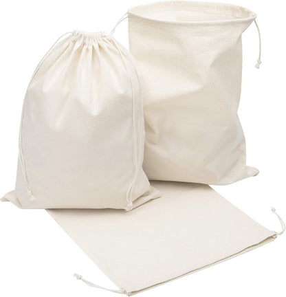 DR 100% Cotton Muslin Drawstring Bags (12x16 Inch - 6-Pack) Large Beige Fabric Cotton Shoe Bag and Storage Pouches for Shoes Storage Pantry Gifts Laundry Travel