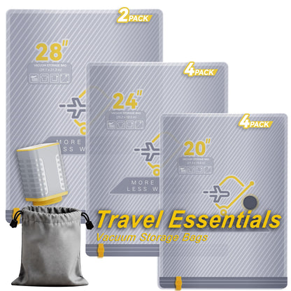 15-Pack Vacuum Bags for Travel with Wireless Rechargeable Pump | Carry-on Size Compression Packing Bags for Luggage & Suitcase, Space Saver for Clothes & Home Seasonal Storage, 3S Vacuum