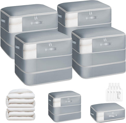 DIMJ Comforter Storage Bag 4 Pack - Blanket Storage Organizer Compression Bags, Large Capacity Ultra Space Saving Self Compression Organize for Bedding, Pillow, Duvet, Sheet Storage with Zipper Window