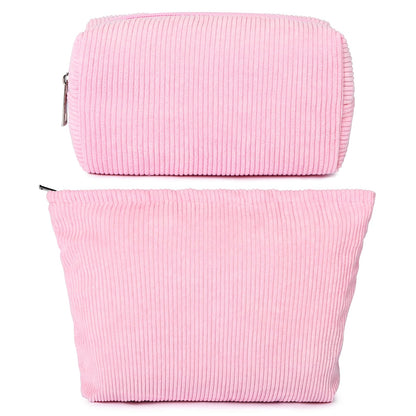 SOIDRAM 2 Pieces Makeup Bag Large Checkered Cosmetic Bag Capacity Canvas Mix Travel Toiletry Bag Organizer Cute Makeup Brushes Aesthetic Accessories Storage Bag for Women, Checkered Mix Rose Red