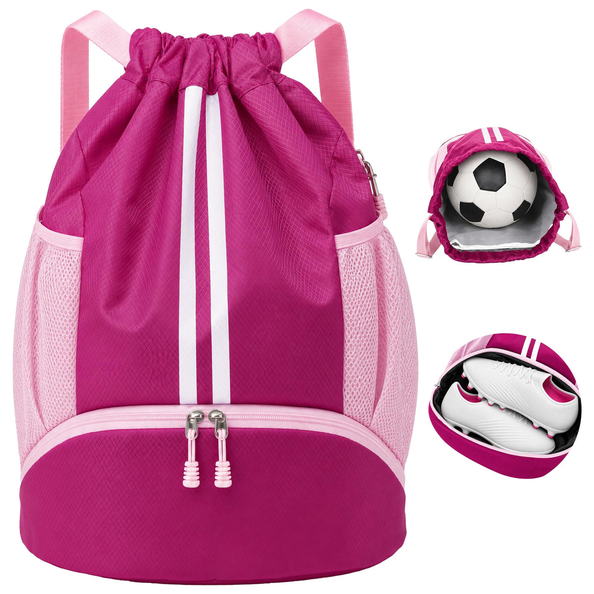 JELUTAR Drawstring Backpack Gym Bag with Shoes Compartment, Black