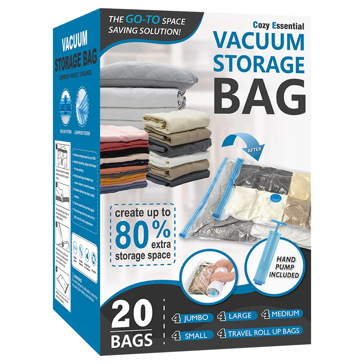 12 Jumbo Vacuum Storage Bags for Blankets & Bedding, Space Saver Bags