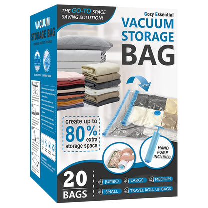 12 Jumbo Vacuum Storage Bags for Blankets & Bedding, Space Saver Bags