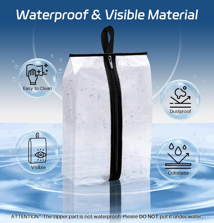 MISSLO Waterproof Shoe Bags for Travel 4 Pack XX-Large Shoe Storage Bag Clear Sneaker Pouch Portable Boots Organizer with Sturdy Zipper for Men & Women