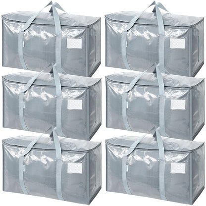 TICONN 6 Pack Extra Large Moving Bags Heavy Duty with Zippers & Carrying Handles, Durable Storage Bags Moving Boxes for Closet Organizers and Storage (6 Pack, Blue)